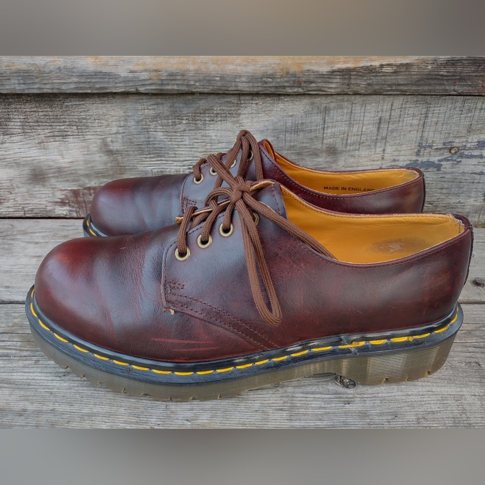 Vintage Y2K Dr Martens Burgundy Red 4 Eye Leather Oxfords Sz UK 9 Men's England